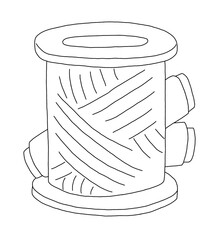 The outline of the three spools of sewing thread: one large and two small spool of sewing thread