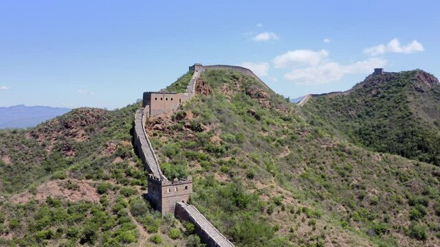 Drone shot of Great Wall of China.