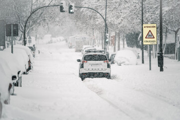 Car on snowy road in winter