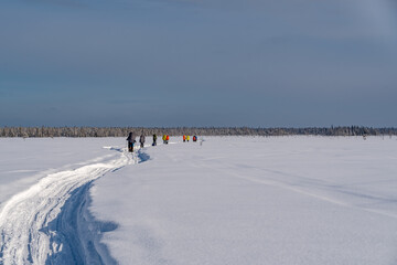 Landscape in the winter ski hiking in the mountains of the Urals