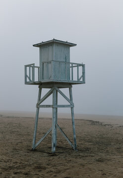 Lifeguard tower in mist