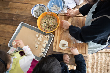 Making mandoo (dumplings)