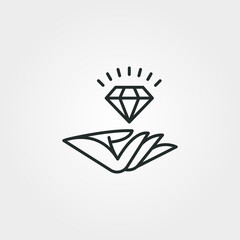 logo of diamond and hand line art vector symbol illustration design