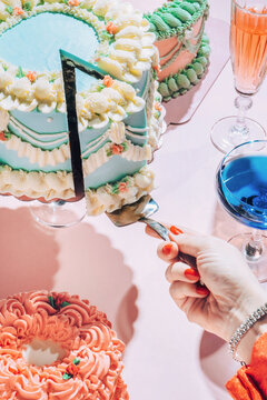 Old school decorated colorful cakes and drinks stylish  set up/Celebration ,cocktail party