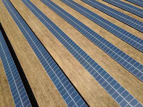 solar panels aerial view, clean energy	