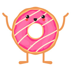 Cute happy donut character. White background. Vector illustration.