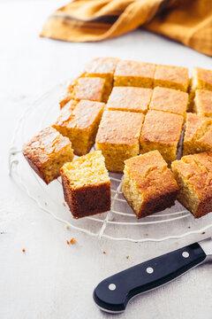 Food: Sliced cornbread
