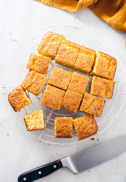 Food: Sliced cornbread
