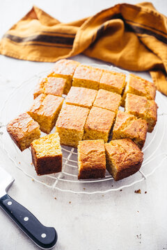 Food: Sliced cornbread