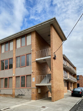 Mid century social housing apartment block in Melbourne inner city suburb