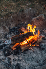 Campfire pit with flames 