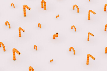 Orange pipe tubes on white background