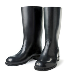Black rubber boots on a white background. Isolated