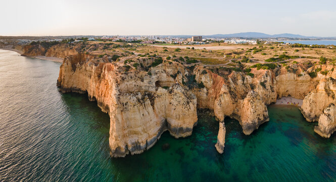 panorama  of coastline at Ponta da Piedade, Lagos, Algarve in Portugal