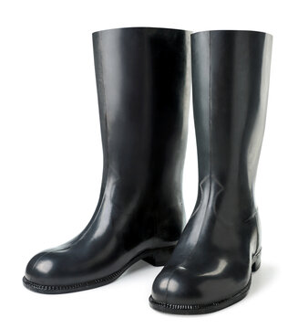 Black Rubber Boots On A White Background. Isolated