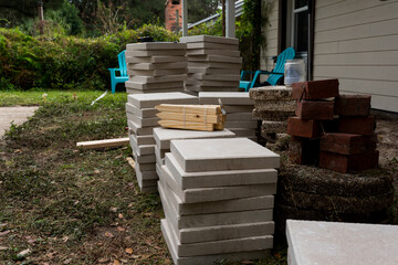 Pavers in a backyard for an outdoor patio construction