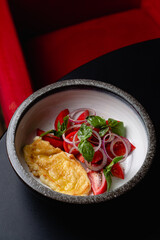 Scrambled egg breakfast in a restaurant