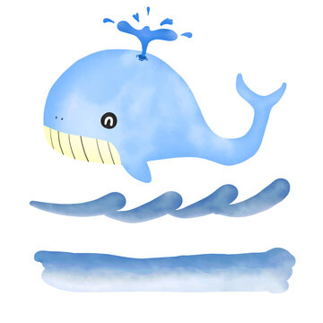 Happy whale watercolor digital painting ,vector