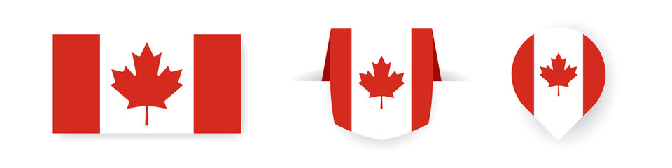Fototapeta na wymiar Flags of Canada. Label, point icon and simple flag. Vector illustration
