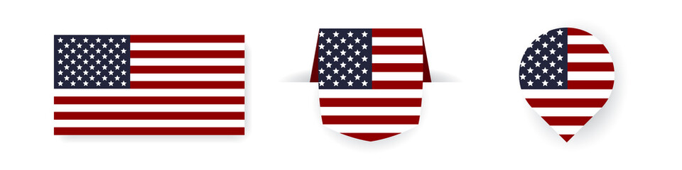 Fototapeta premium Flags of the United States of America. Label, point icon and simple flag. Vector illustration