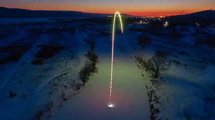 long exposure of a firework at night