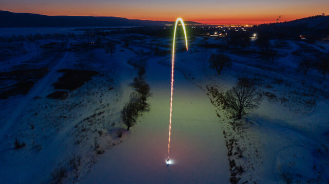 long exposure of a firework at night