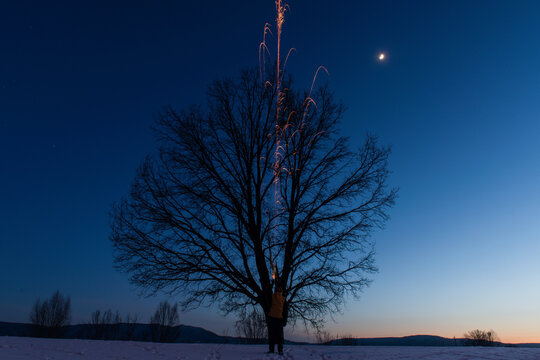 long exposure of a firework at night