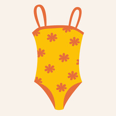  women's underwears and swimsuits of different styles, cuts, colors, sizes. Women's clothing store. Vector flat illustration in cartoon style.