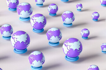 blue and violet earth planets in different shapes