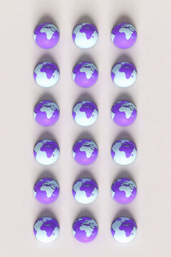 top down view of blue and violet earth planets
