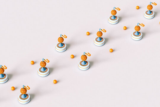 blue and orange abstract composition on white background