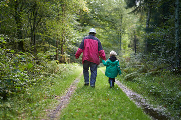 Family walk in forest