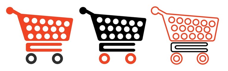 Shopping cart line and flat icon. Full and empty shopping cart. Editable stroke isolated on white background.