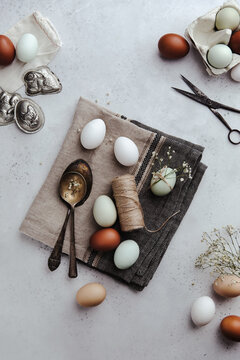 Easter still life with pale colored eggs