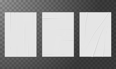 Set of bad glued papers realistic vector illustration isolated on transparent background. - obrazy, fototapety, plakaty
