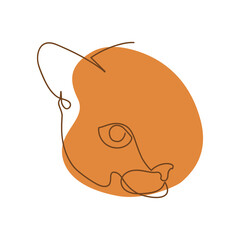 drawn by a solid dark line half of the cat's muzzle on the background of an abstract spot of orange on a white background