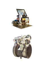 Few compact welding machines close up isolated on white background