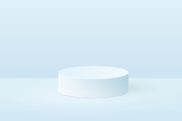 Podium scene or 3D round pillar stand scene and winner pedestal in studio on vector gray, blue or white minimal background