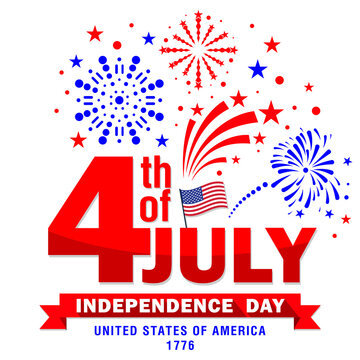 Fourth of july USA independence day. Vector illustration in colors of the American flag. Stars and stripes, fireworks, salute on transparent background
