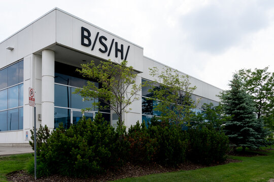 Mississauga, On, Canada - June 13, 2021: B/S/H Home Appliance Ltd office building in Mississauga, On, Canada. B/S/H is the largest manufacturer of home appliances in Europe. 