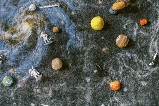 solar system galaxy rug with space toys