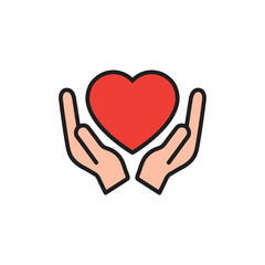 Heart with hand icon. Assistance and support symbol. Voluntary sign. Vector isolated on white