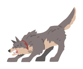 Aggressive Gray Dog Barking and Baring its Teeth Vector Illustration