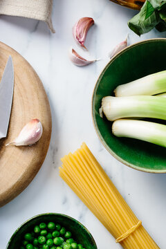 Fresh spring vegetables for a pasta dish