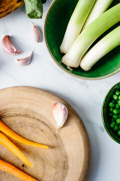 Fresh spring vegetables for a pasta dish