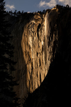 Golden light on Horsetail Falls, Yosemite National Park