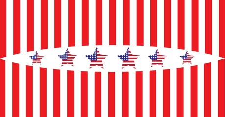 Fototapeta premium Composition of american flag star shapes with red and white stripes