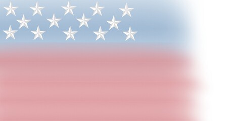Composition of white stars on blue and red of american flag fading out to the right