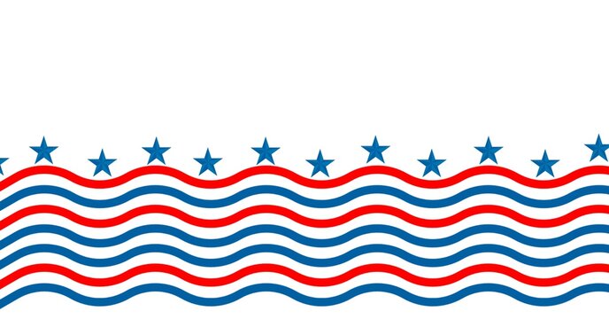 Composition of blue stars with blue stars and red wavy lines of american flag on white background