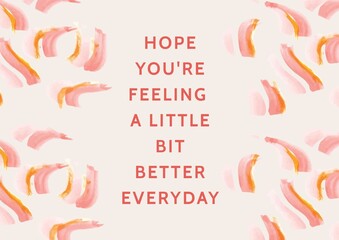 Composition of well wishes text with pink and orange splodges